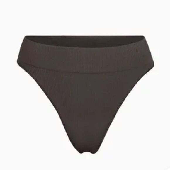 NWT SKIMS Rib Thong In Bone High Waist Thong In Cocoa Brown Panty - Picture 2 of 5